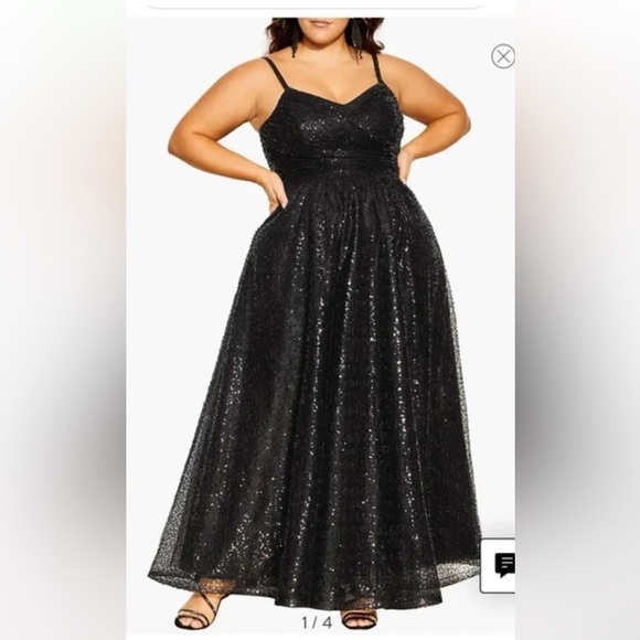 City Chic Dresses & Skirts - City Chic Black Sequin V-Neck Spaghetti Strap Gown